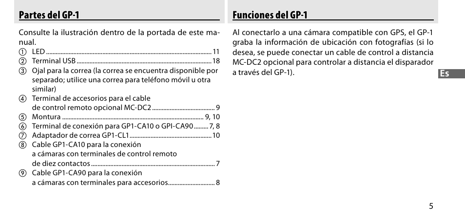 Partes del gp-1, Funciones del gp-1 | Nikon GP-1-DSLR User Manual | Page 61 / 418