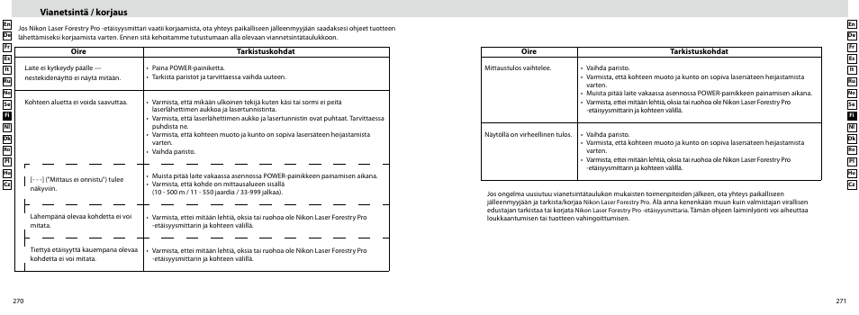 Vianetsintä / korjaus | Nikon Forestry User Manual | Page 136 / 229