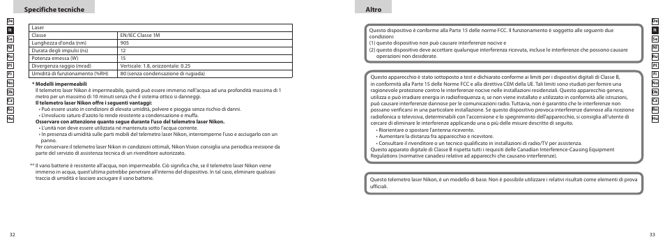 Altro, Specifiche tecniche | Nikon PROSTAFF User Manual | Page 17 / 99
