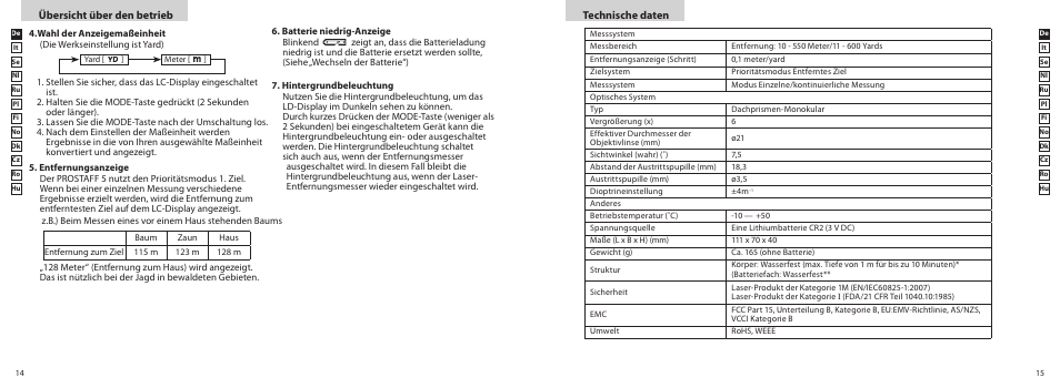 Technische daten, Übersicht über den betrieb | Nikon PROSTAFF User Manual | Page 8 / 99