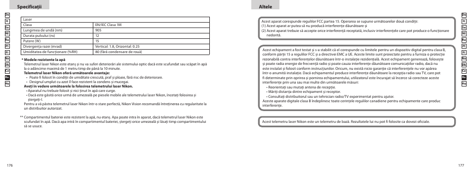 Altele, Specificaţii | Nikon PROSTAFF User Manual | Page 89 / 99