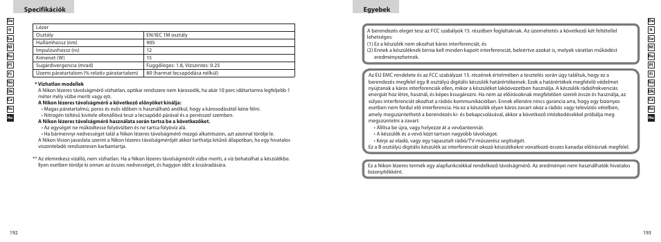 Egyebek, Specifikációk | Nikon PROSTAFF User Manual | Page 97 / 99
