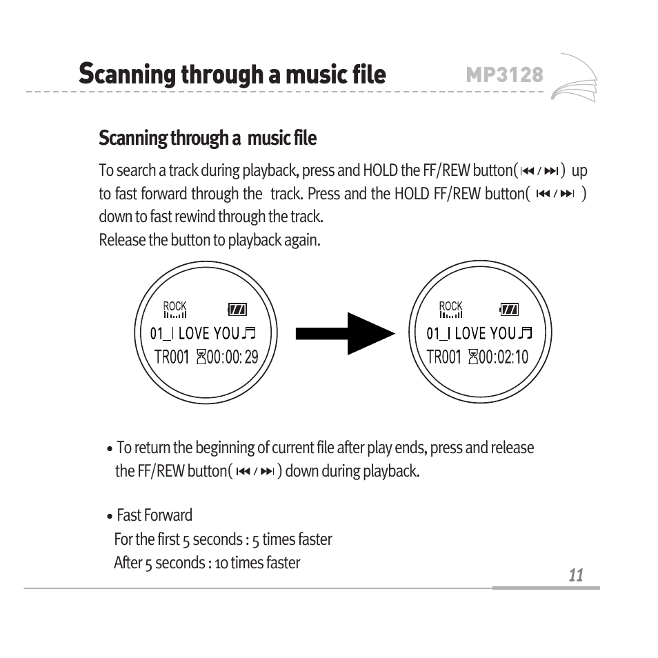 Canning through a music file | Audiovox MP3128 User Manual | Page 14 / 44