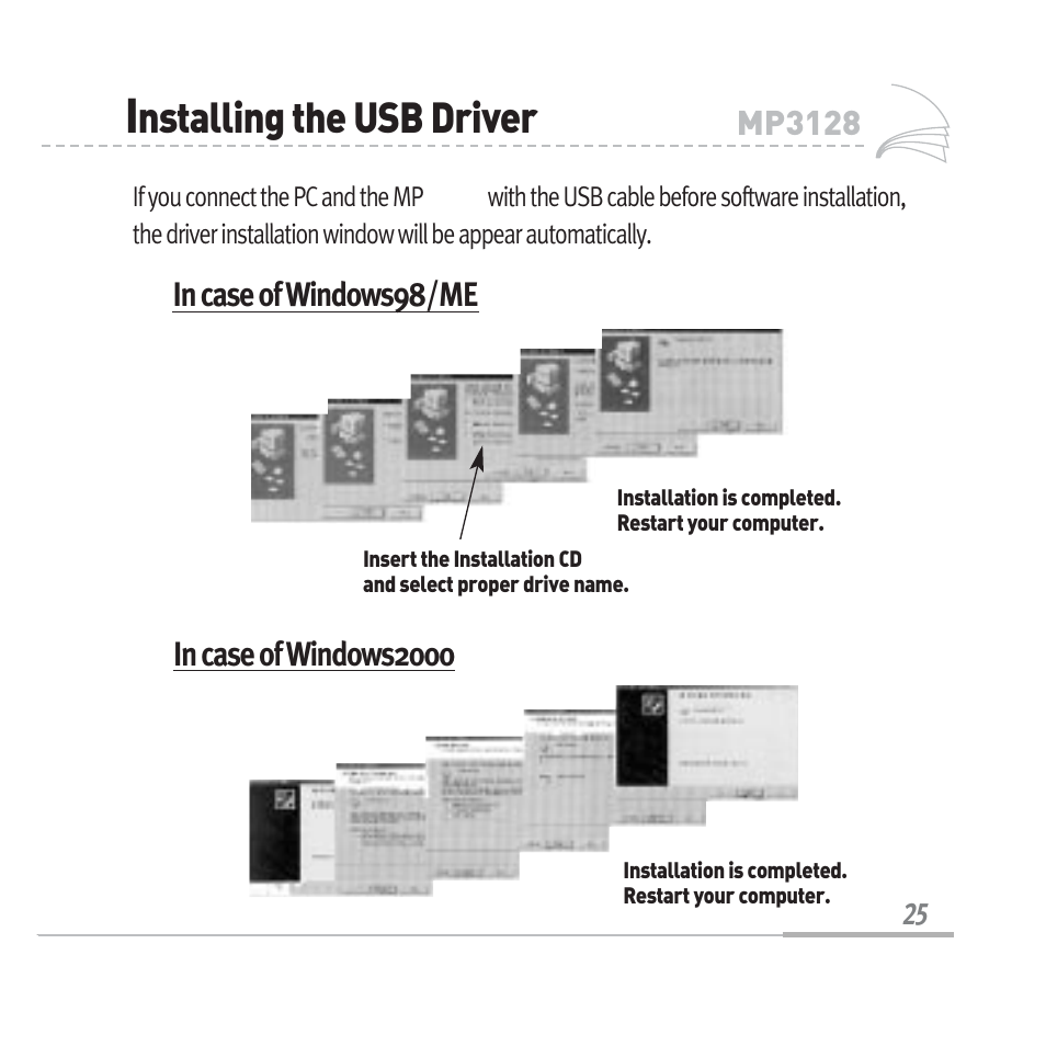 Nstalling the usb driver | Audiovox MP3128 User Manual | Page 28 / 44