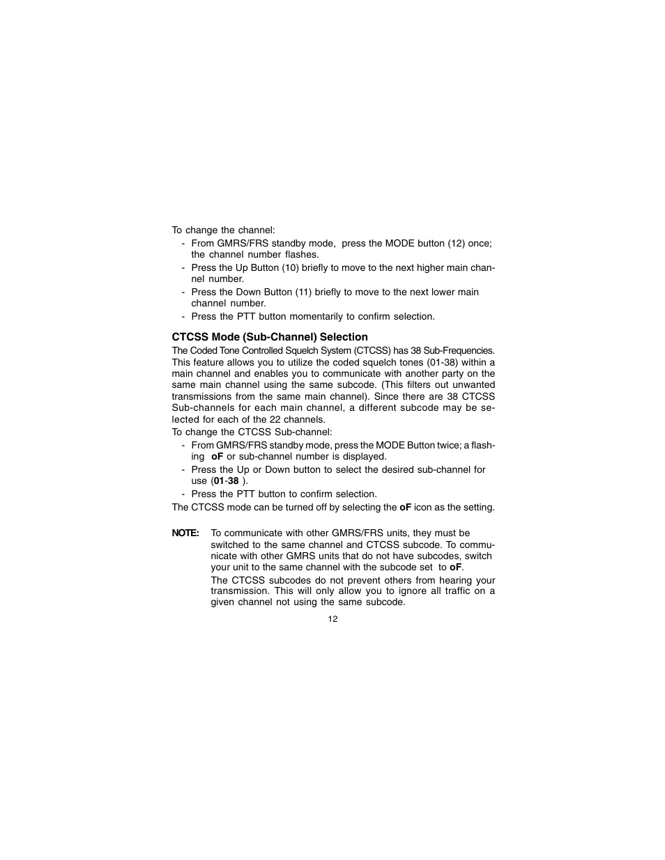 Audiovox GMRS122-2CH User Manual | Page 12 / 24