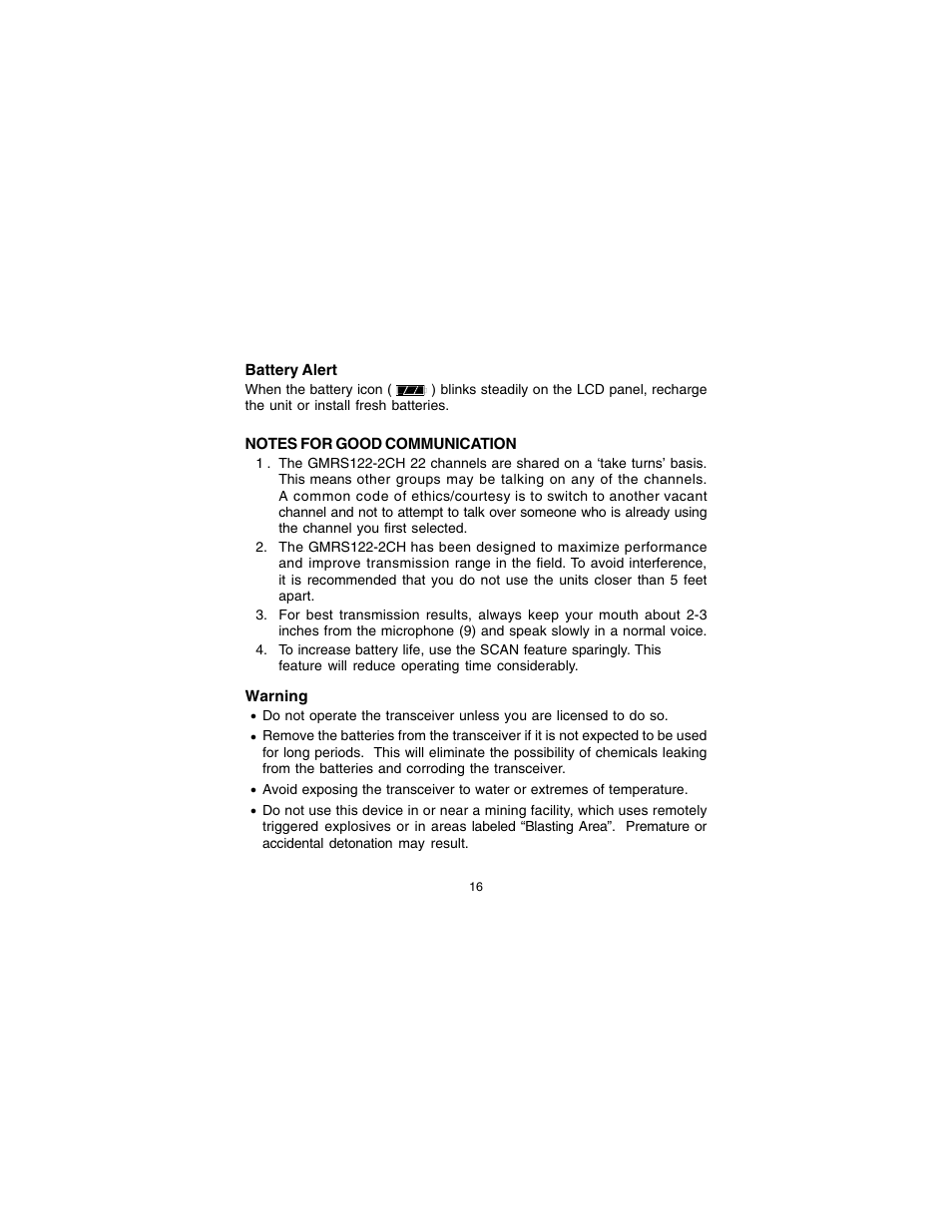 Audiovox GMRS122-2CH User Manual | Page 16 / 24