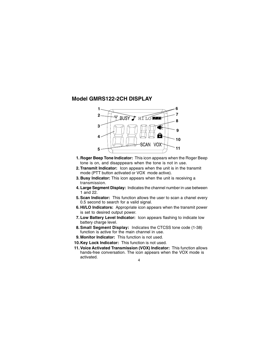 Model gmrs122-2ch display | Audiovox GMRS122-2CH User Manual | Page 4 / 24