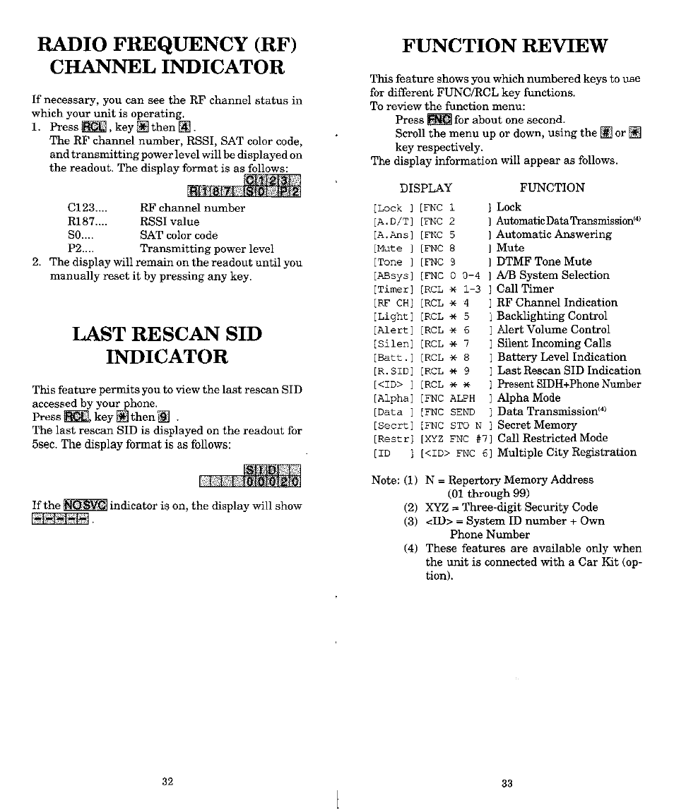 Radio frequency (rf) channel indicator, Last rescan sid indicator, Function review | I .1 i; !ô№.lo1ài | Audiovox MVX-500 User Manual | Page 17 / 18