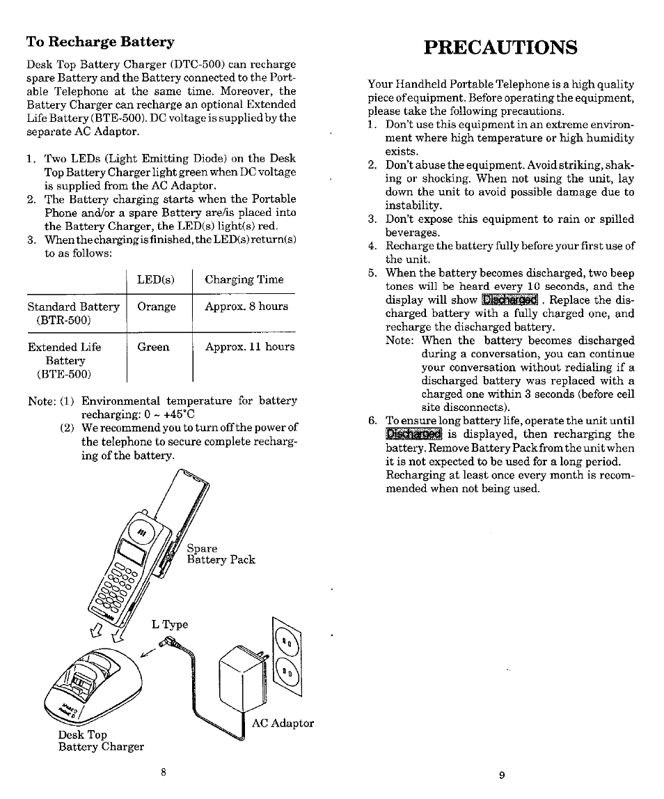 To recharge battery, Precautions | Audiovox MVX-500 User Manual | Page 5 / 18