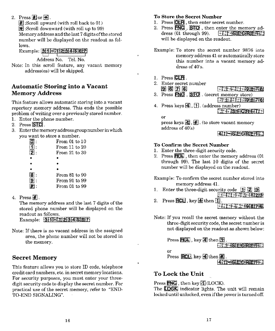 Automatic storing into a vacant memory address, Secret memory | Audiovox MVX-500 User Manual | Page 9 / 18