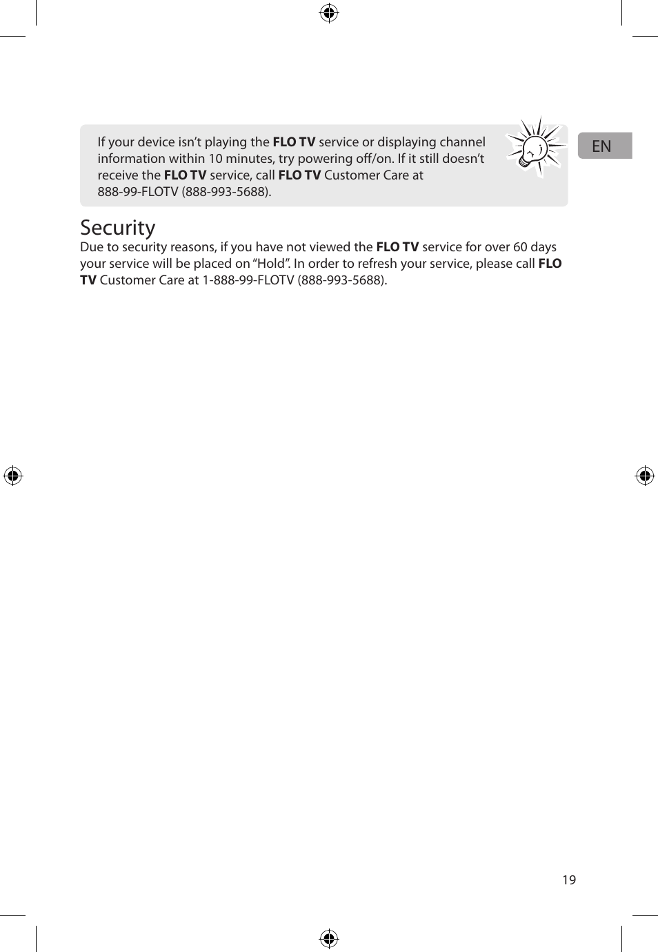 Security | Audiovox FLO TV DFL710 User Manual | Page 20 / 48