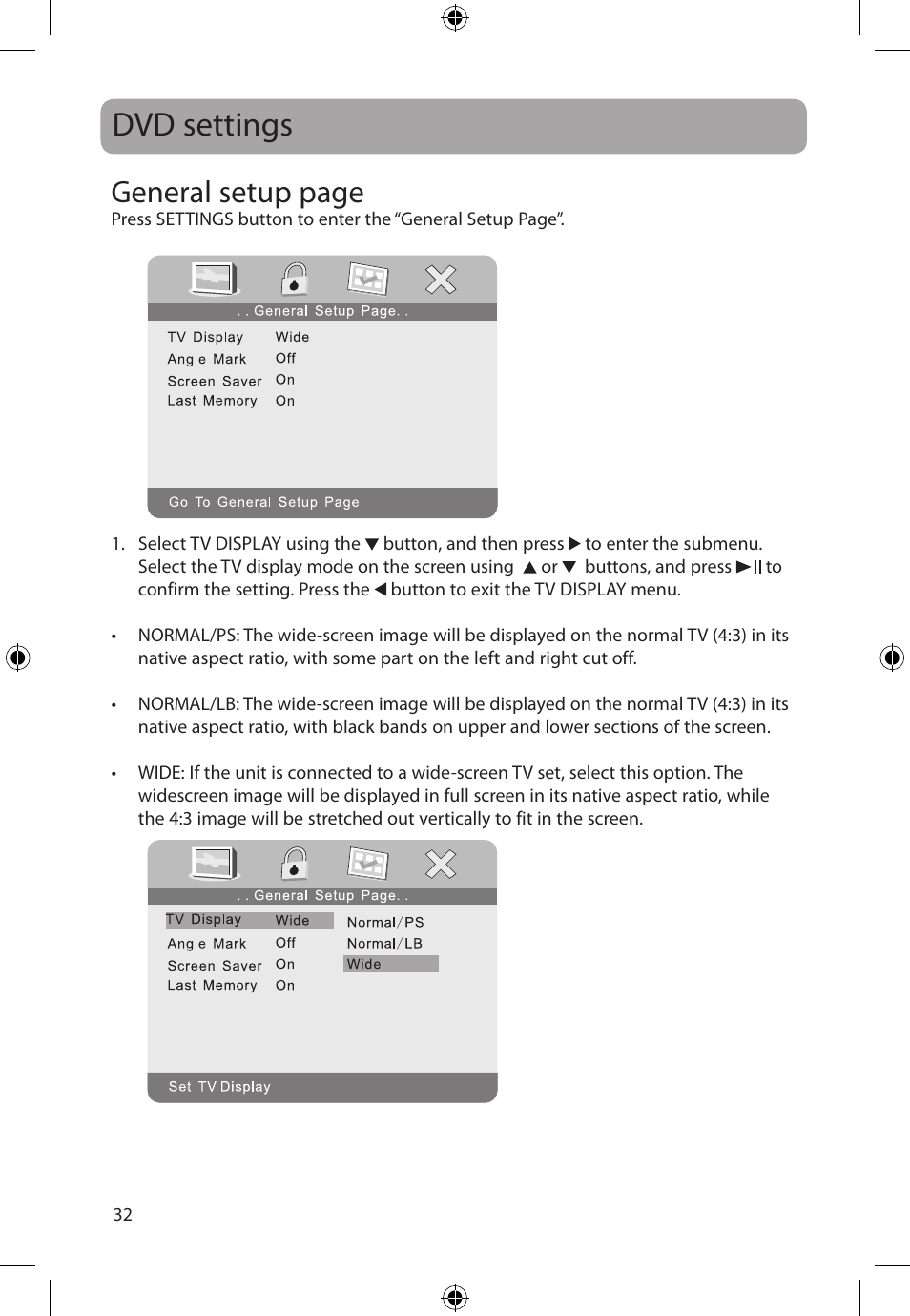 Dvd settings, General setup page | Audiovox FLO TV DFL710 User Manual | Page 33 / 48
