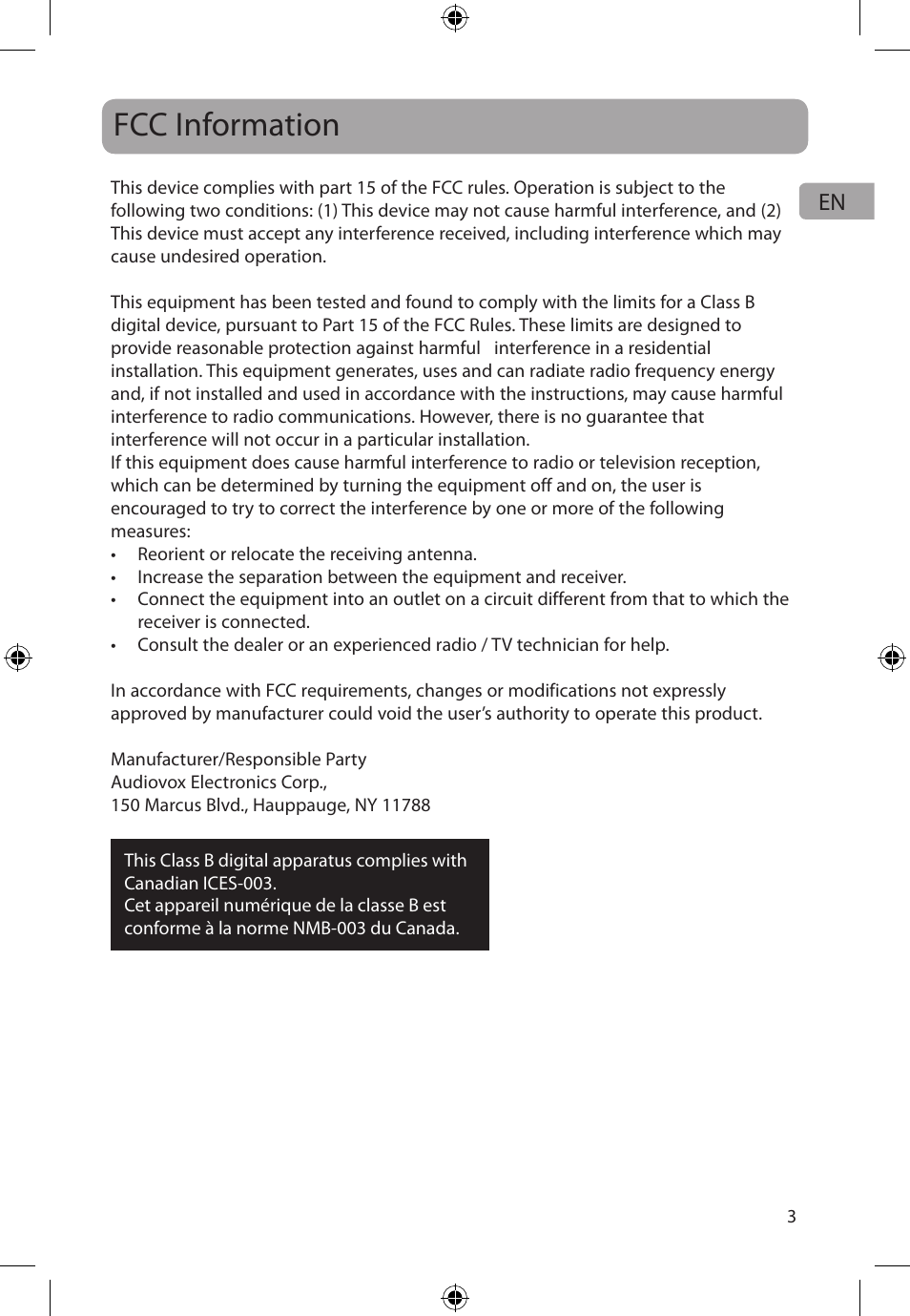 Fcc information | Audiovox FLO TV DFL710 User Manual | Page 4 / 48