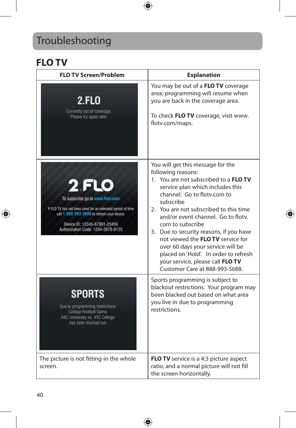 Troubleshooting, Flo tv | Audiovox FLO TV DFL710 User Manual | Page 41 / 48