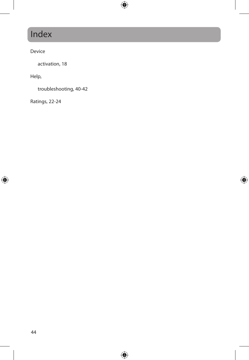 Index | Audiovox FLO TV DFL710 User Manual | Page 45 / 48