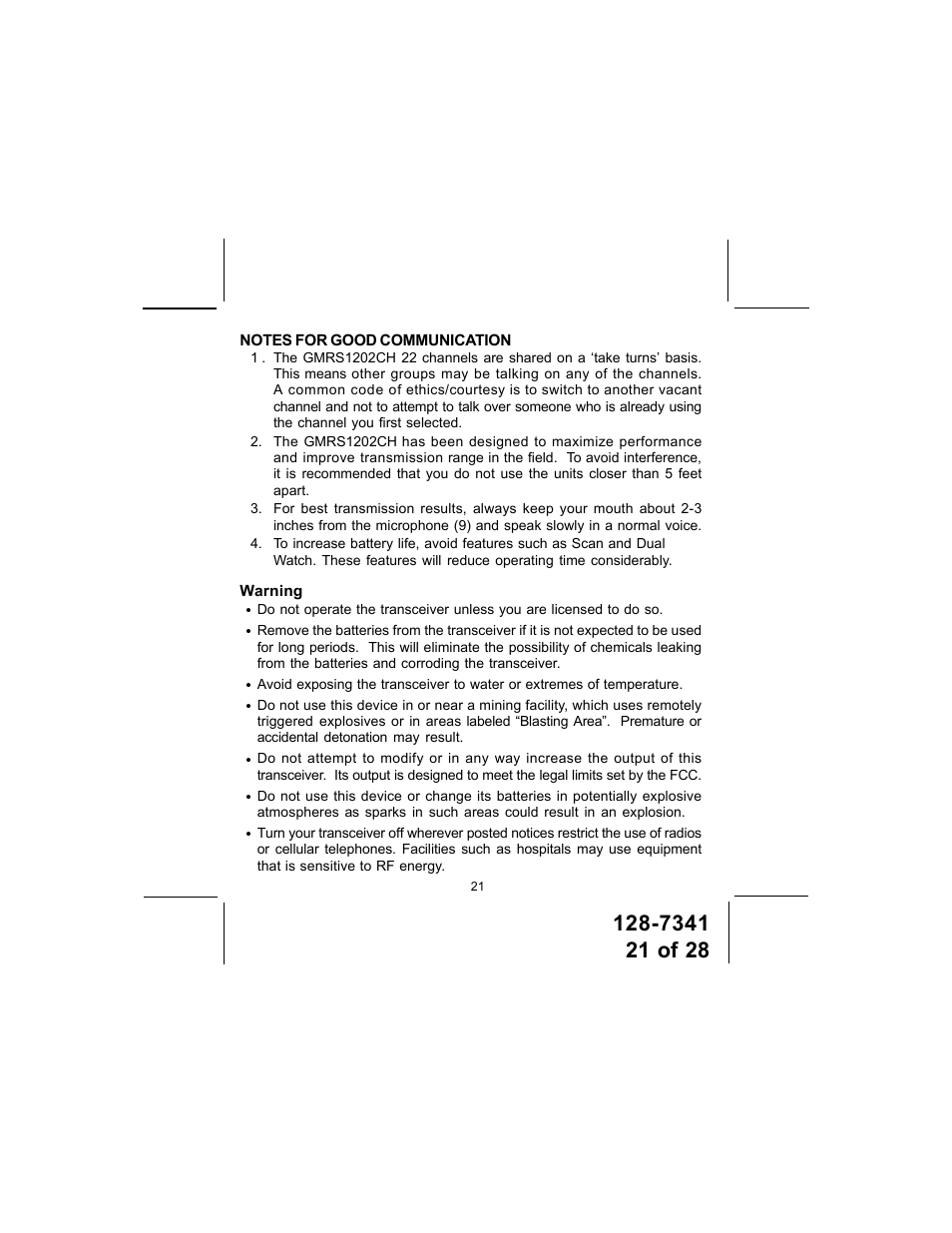 Audiovox GMRS1202CH User Manual | Page 21 / 28