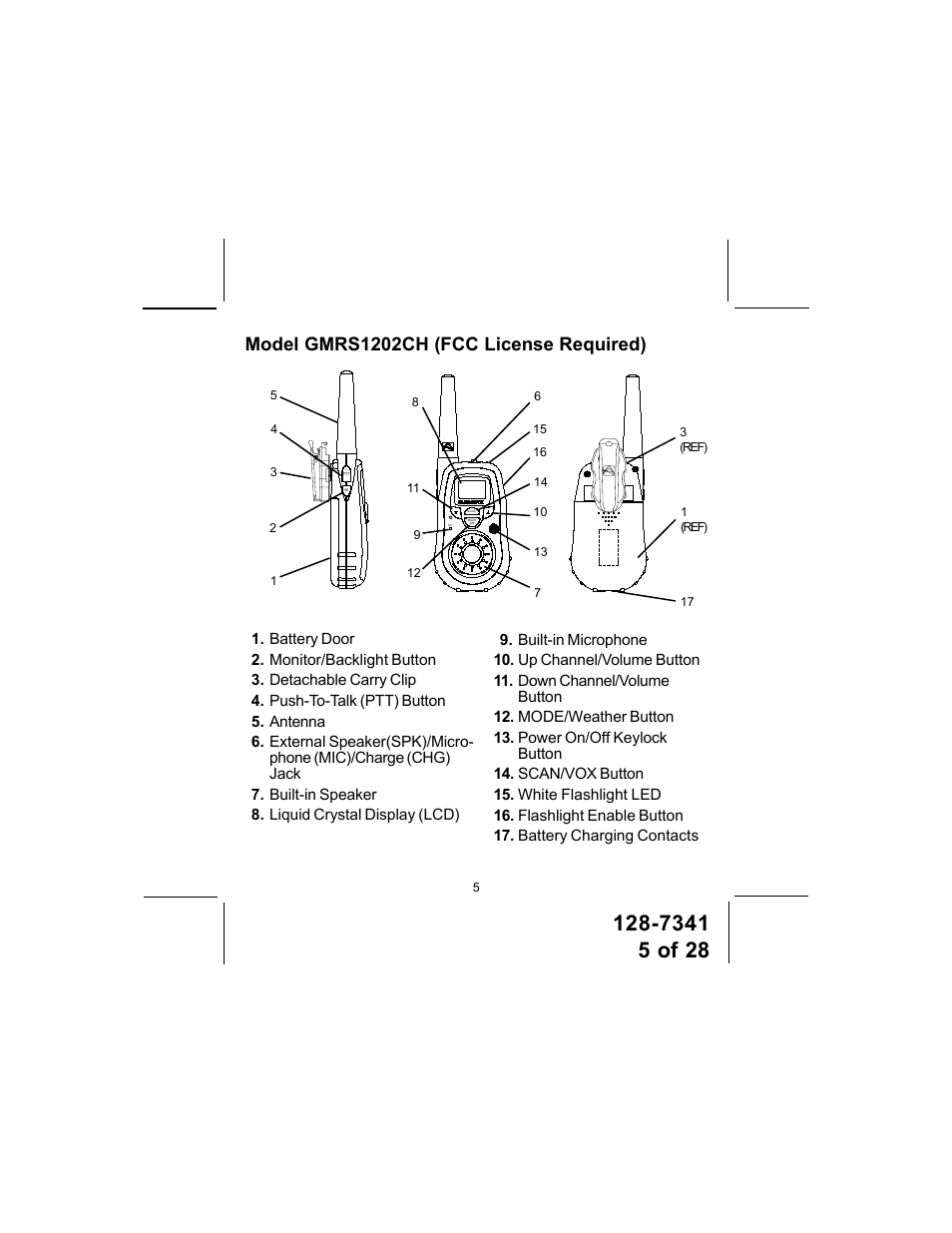 Model gmrs1202ch (fcc license required) | Audiovox GMRS1202CH User Manual | Page 5 / 28