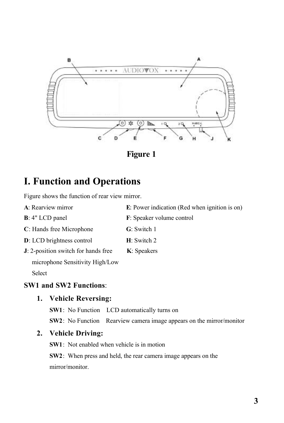 I. function and operations, 3 figure 1 | Audiovox RVMPKG1 User Manual | Page 3 / 7