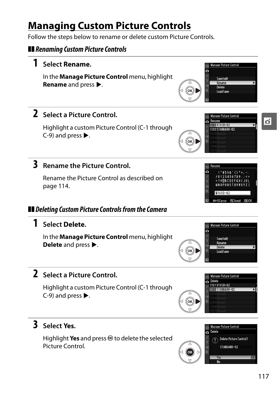 Managing custom picture controls | Nikon D90 User Manual | Page 137 / 300