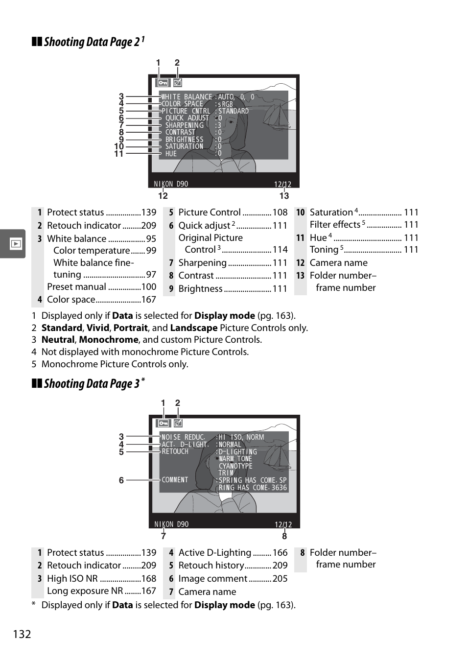 Shooting data page 2, Shooting data page 3 | Nikon D90 User Manual | Page 152 / 300