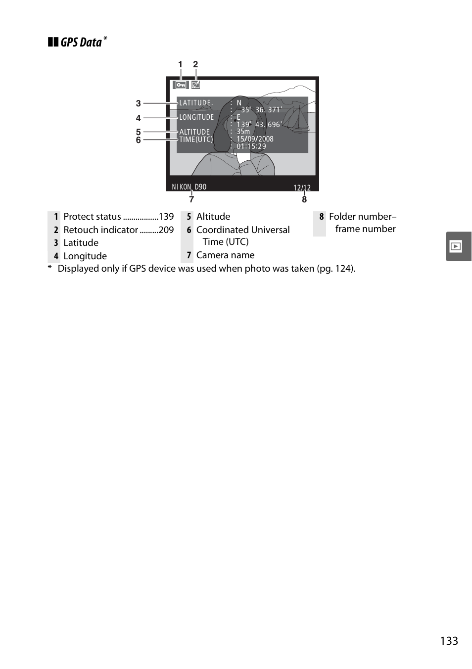 Gps data | Nikon D90 User Manual | Page 153 / 300