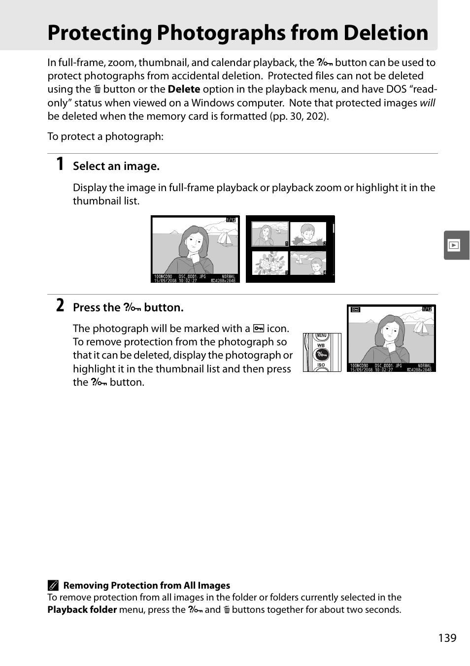 Protecting photographs from deletion | Nikon D90 User Manual | Page 159 / 300