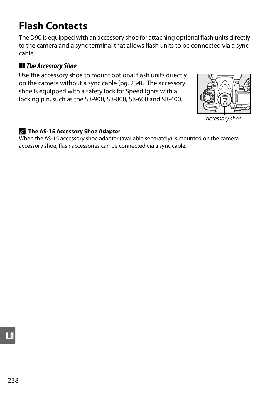 Flash contacts | Nikon D90 User Manual | Page 258 / 300