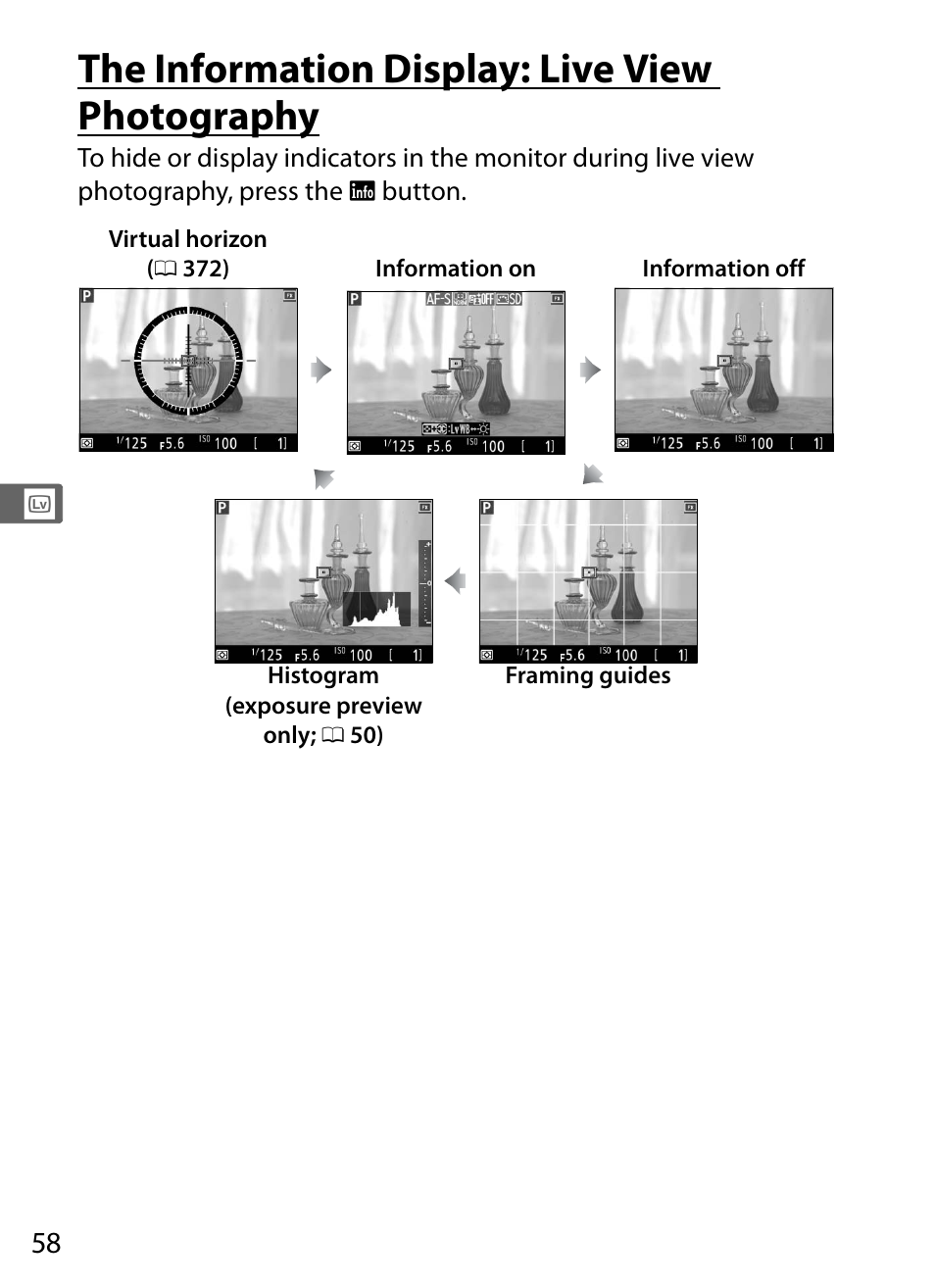 The information display: live view photography, Live view photography | Nikon D4S User Manual | Page 80 / 500