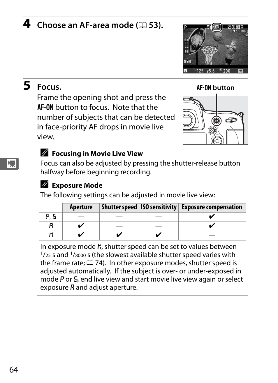 Choose an af-area mode ( 0 53), Focus | Nikon D4S User Manual | Page 86 / 500