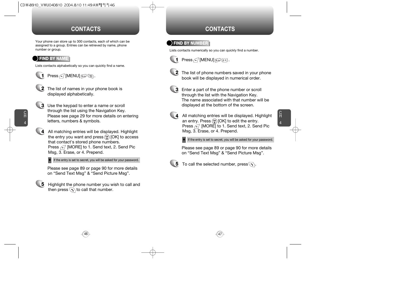 Contacts | Audiovox Flasher V7 User Manual | Page 26 / 62