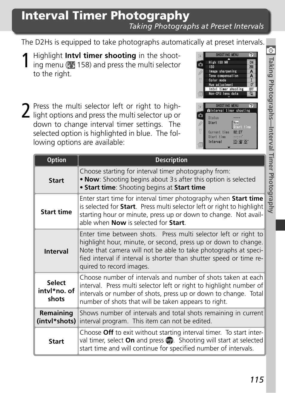 Interval timer photography | Nikon D2HS User Manual | Page 129 / 271