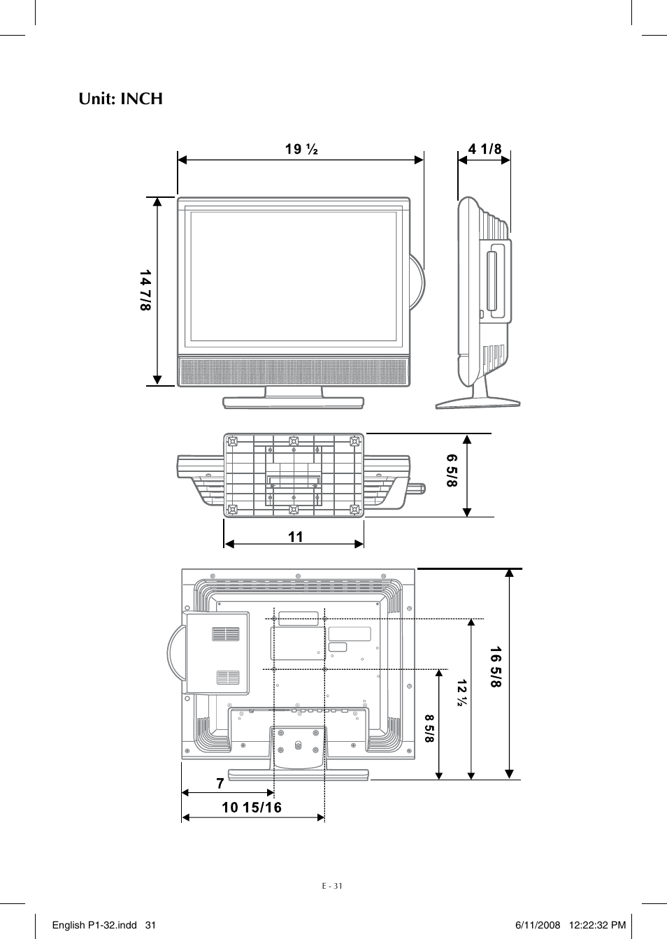 Unit: inch | Audiovox FPE-1908DV User Manual | Page 31 / 32