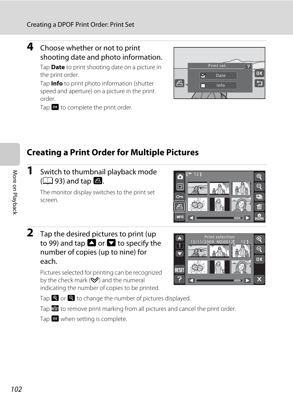 Creating a print order for multiple pictures | Nikon S70 User Manual | Page 114 / 192