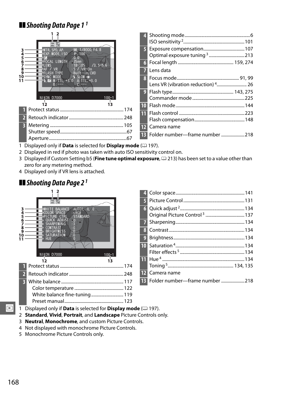 Shooting data page 1, Shooting data page 2 | Nikon D7000 User Manual | Page 188 / 348