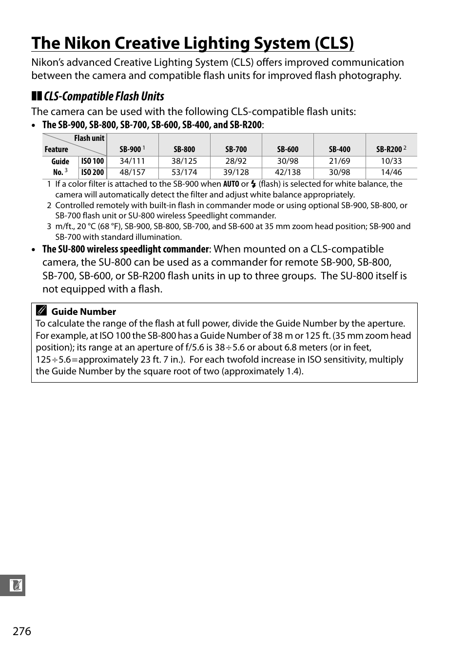 The nikon creative lighting system (cls), Cls-compatible flash units | Nikon D7000 User Manual | Page 296 / 348