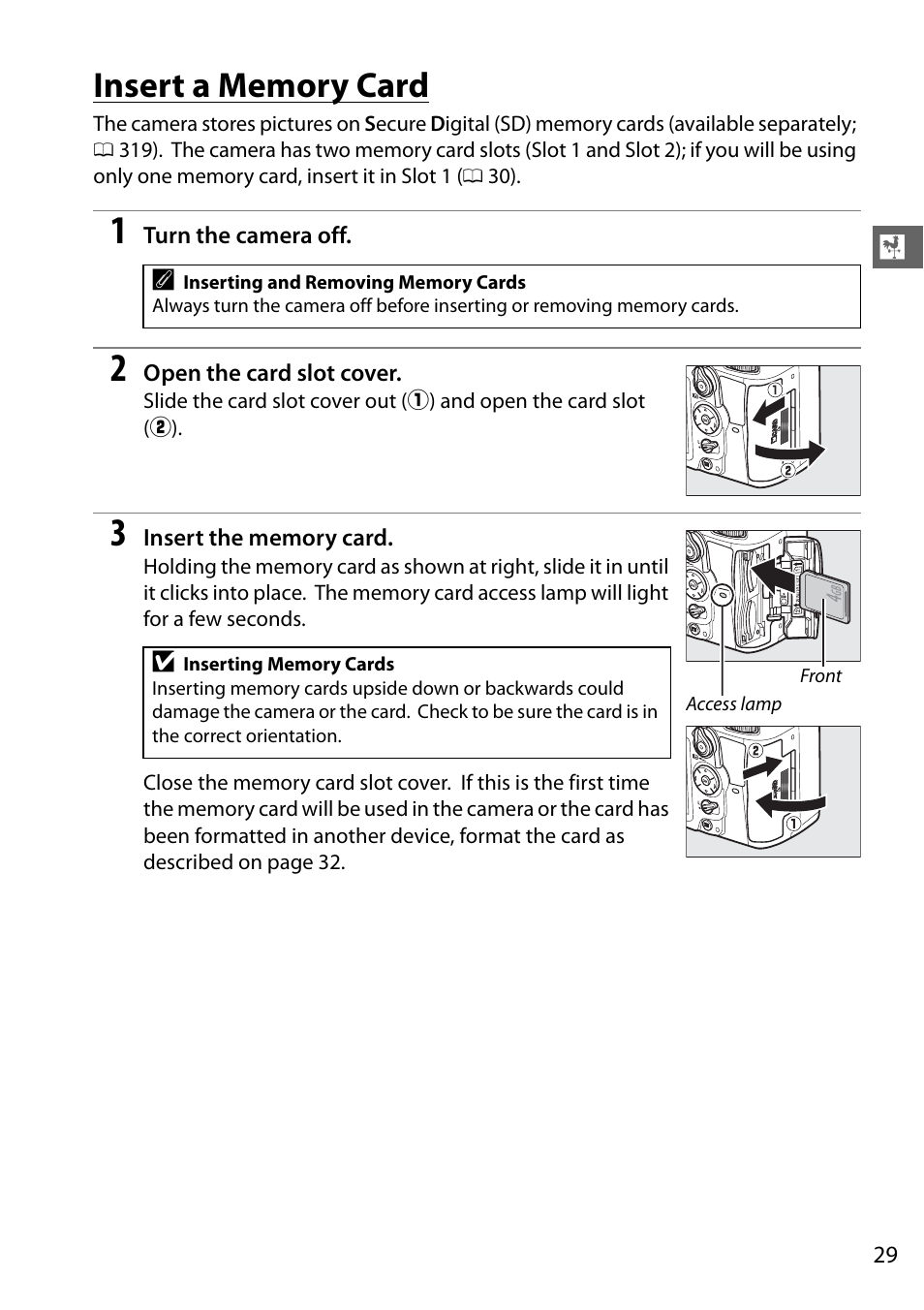 Insert a memory card | Nikon D7000 User Manual | Page 49 / 348