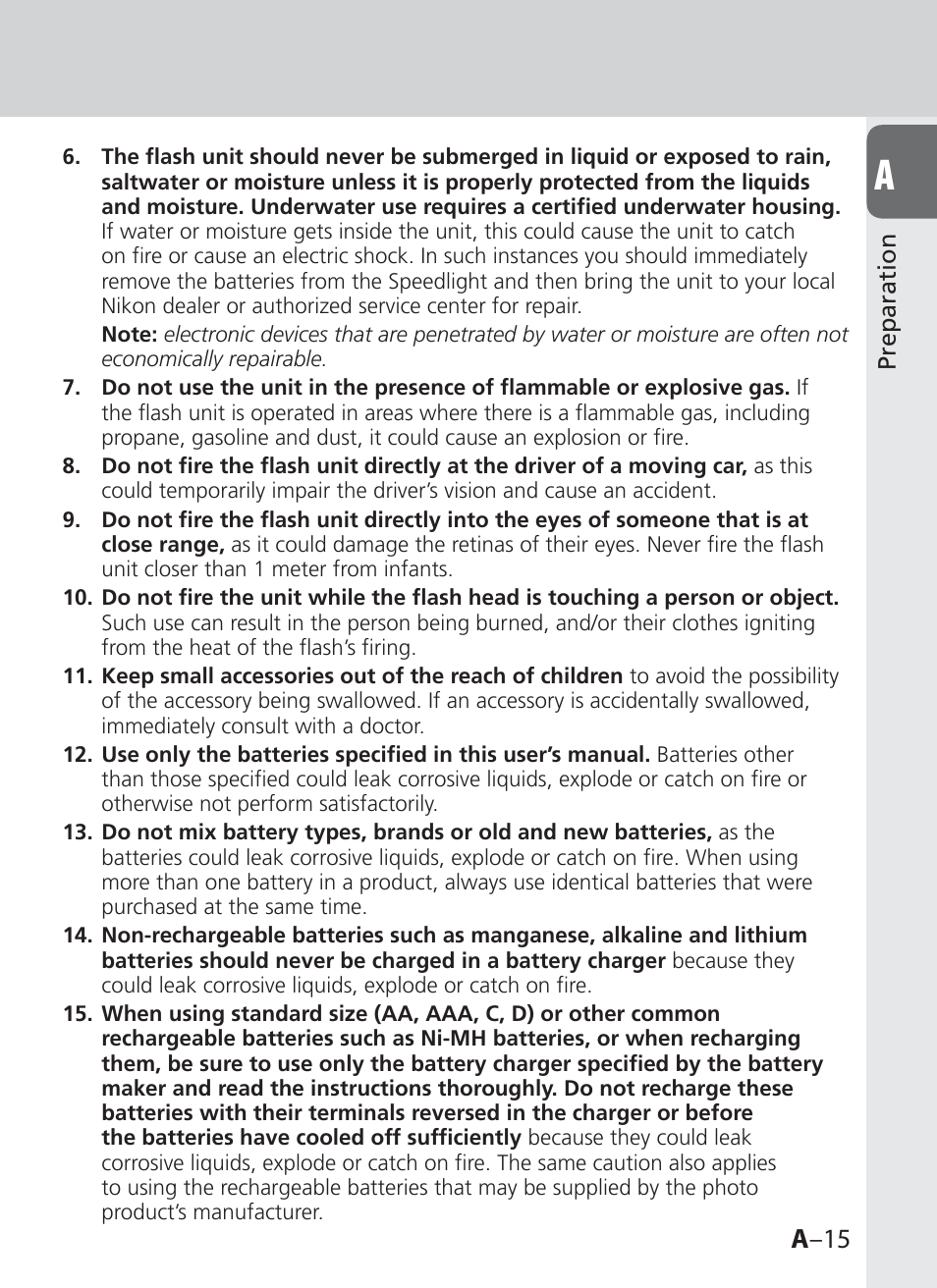 A –15 | Nikon SB-910 User Manual | Page 15 / 136