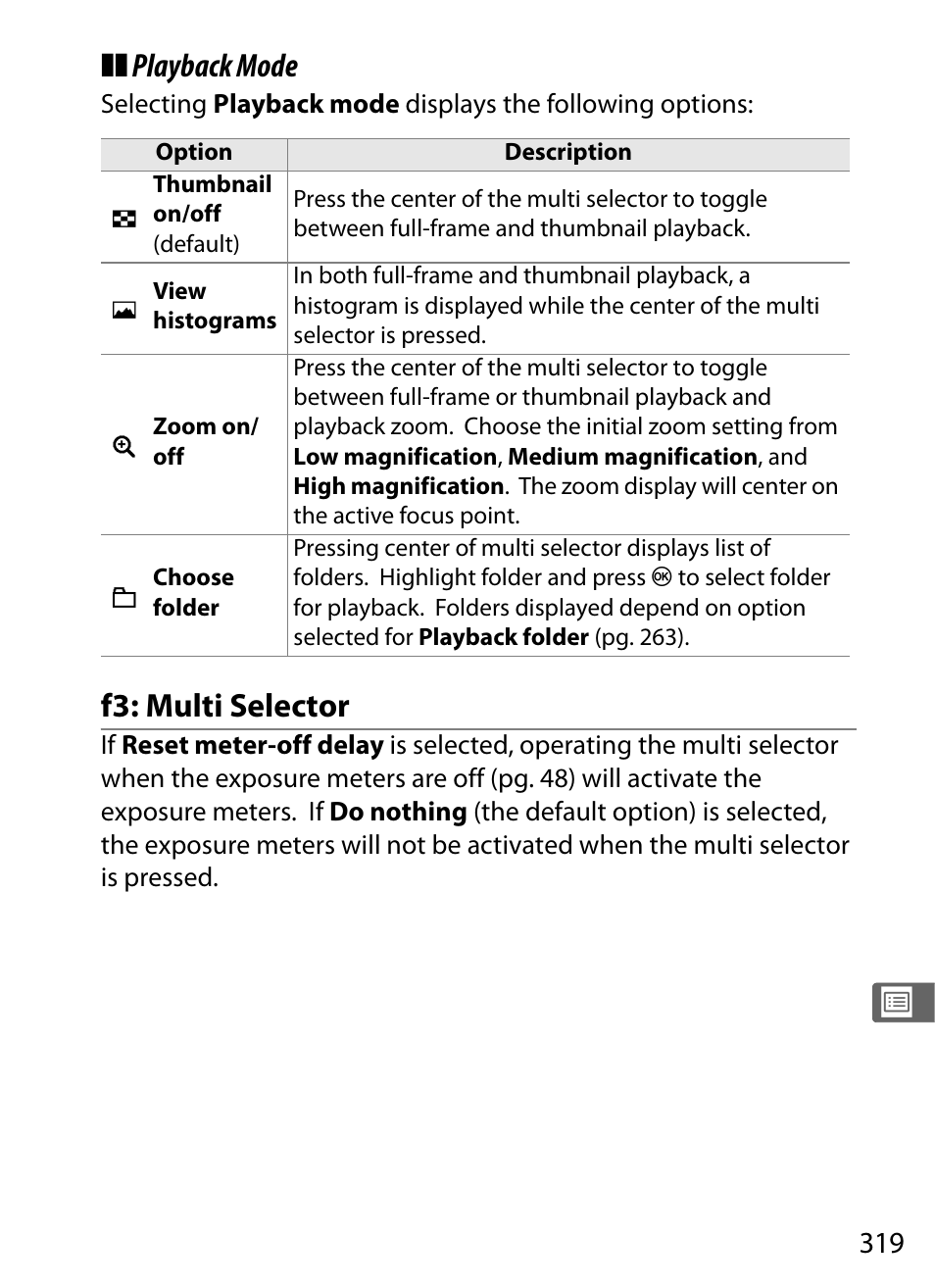 F3: multi selector, Playback mode | Nikon D700 User Manual | Page 345 / 472