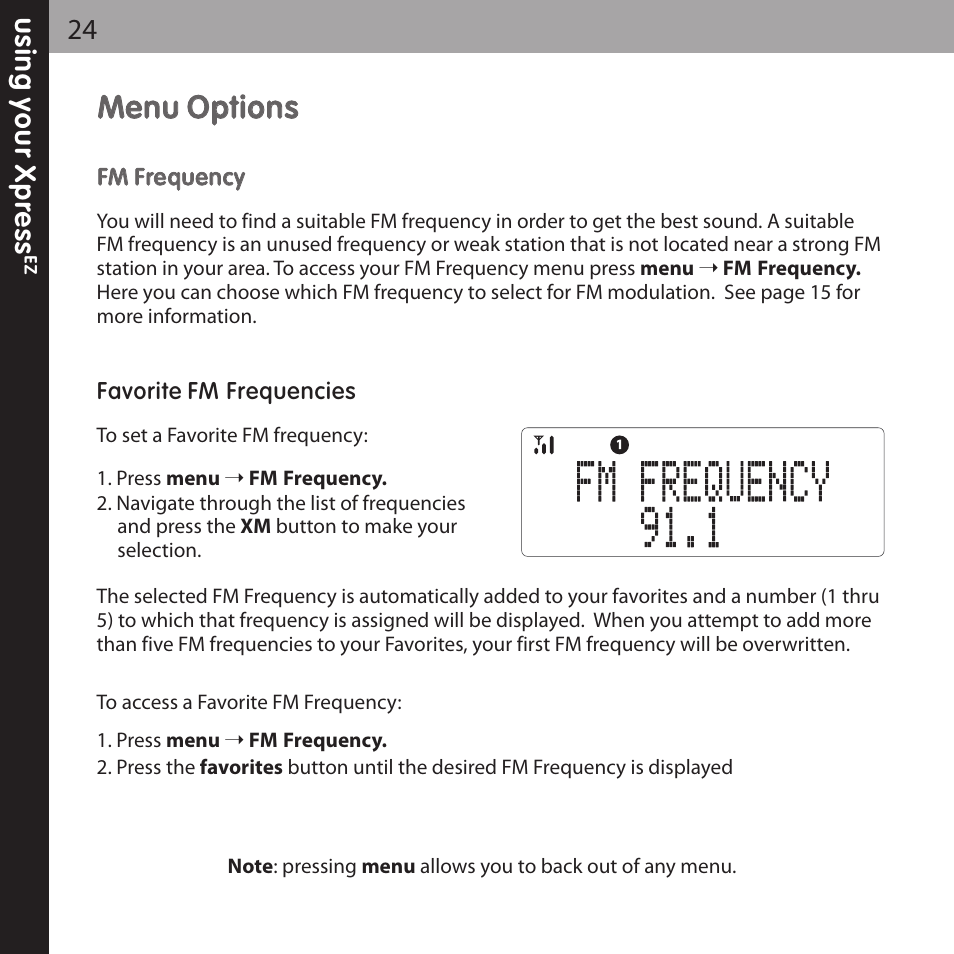 Mme en nu u o op pttiio on ns s | Audiovox XPRESSEZ XMCK-5P User Manual | Page 24 / 40