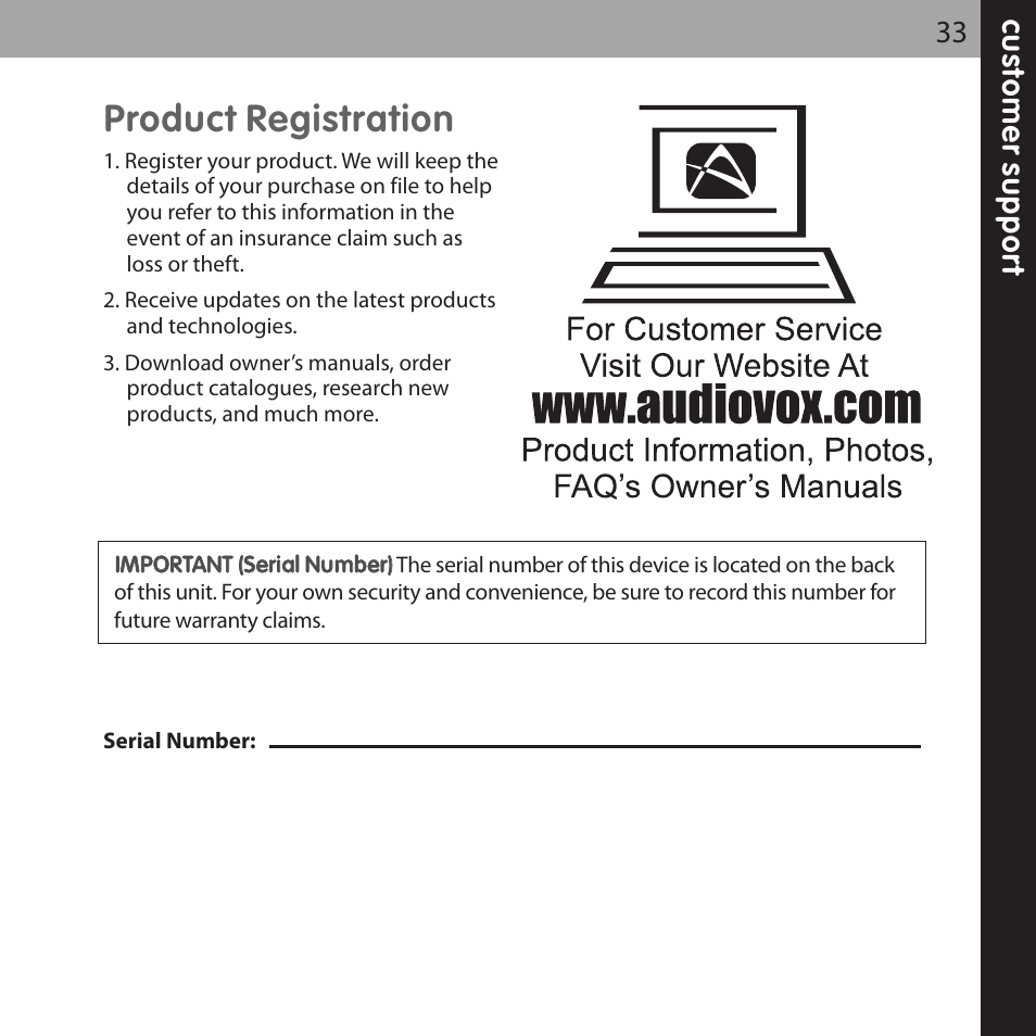 Product registration | Audiovox XPRESSEZ XMCK-5P User Manual | Page 33 / 40