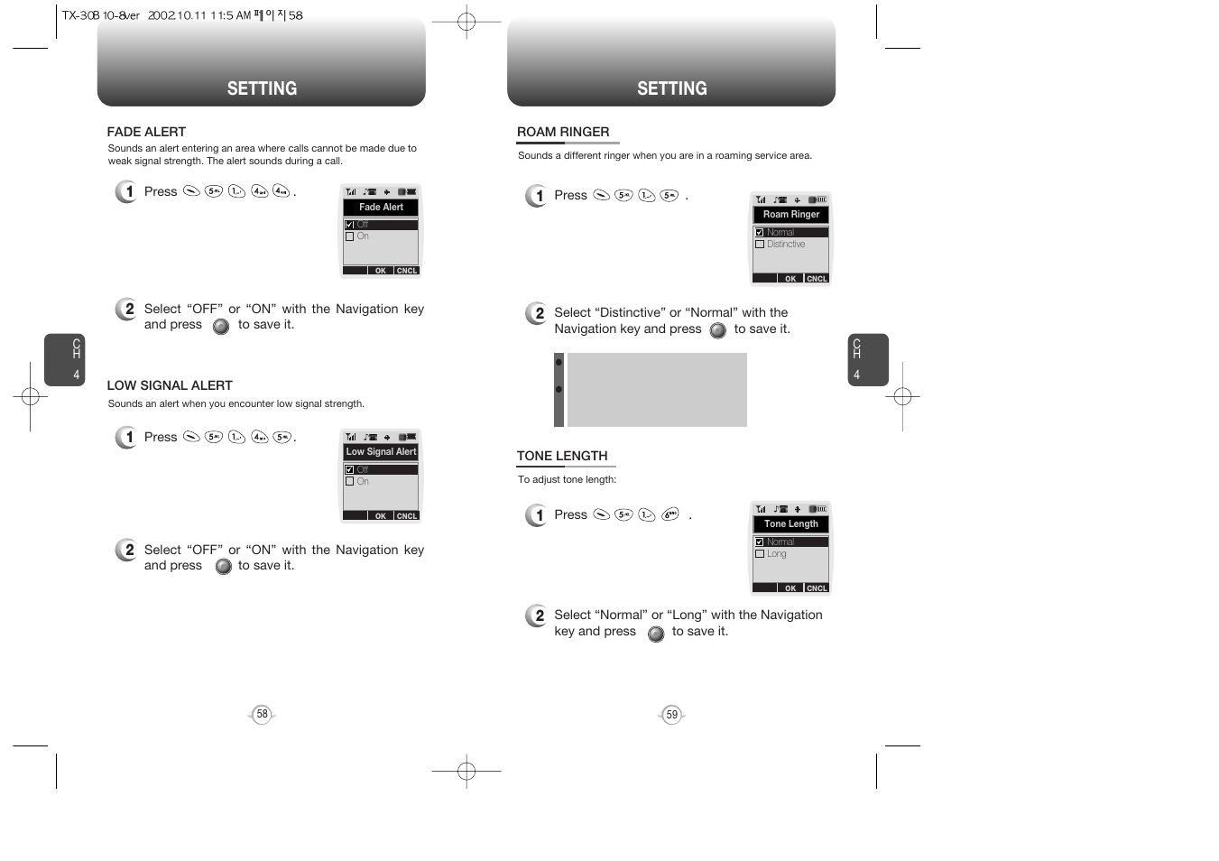 Setting | Audiovox CDMA2000 User Manual | Page 31 / 67