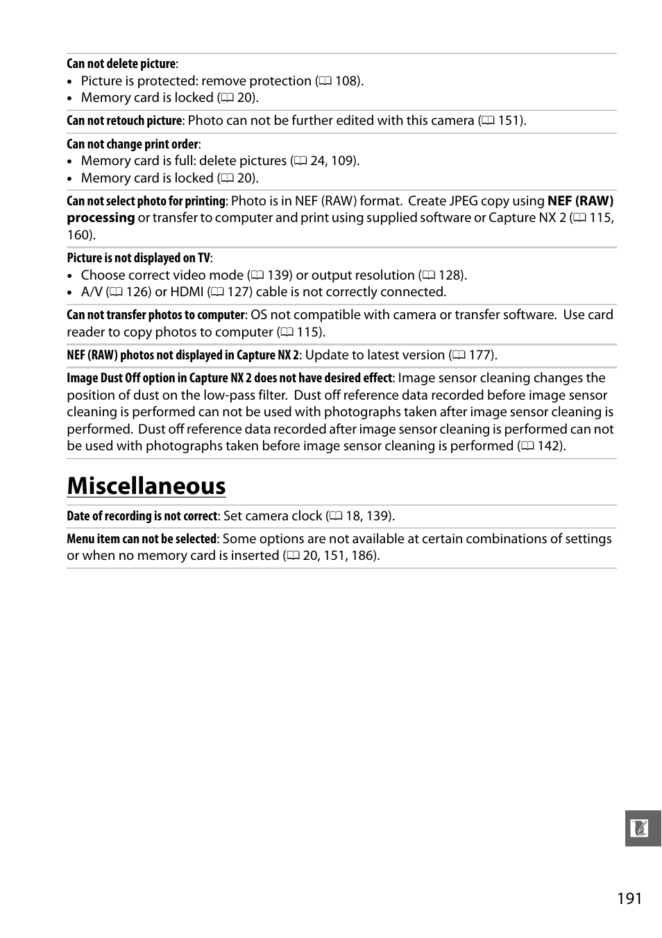 Miscellaneous | Nikon D3100 User Manual | Page 207 / 224