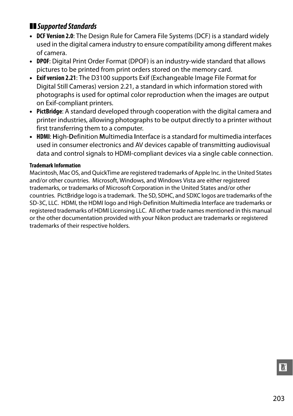 Supported standards | Nikon D3100 User Manual | Page 219 / 224