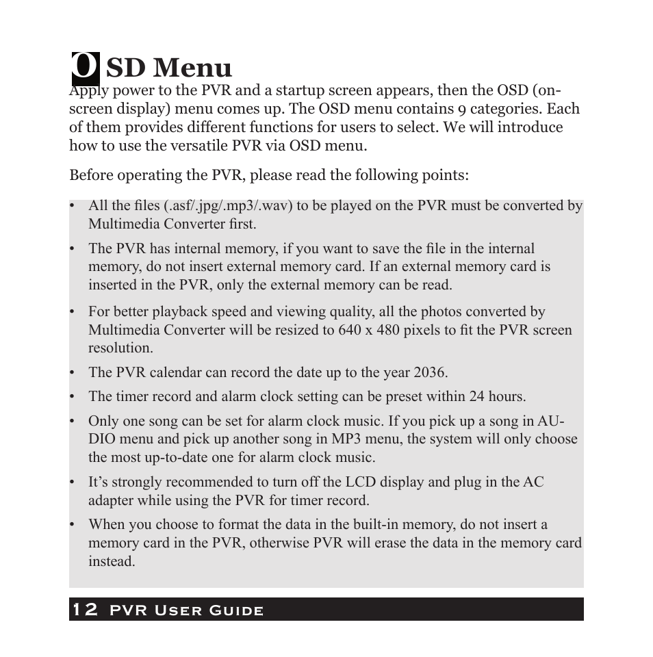 Sd menu | Audiovox PVR1000 User Manual | Page 12 / 42