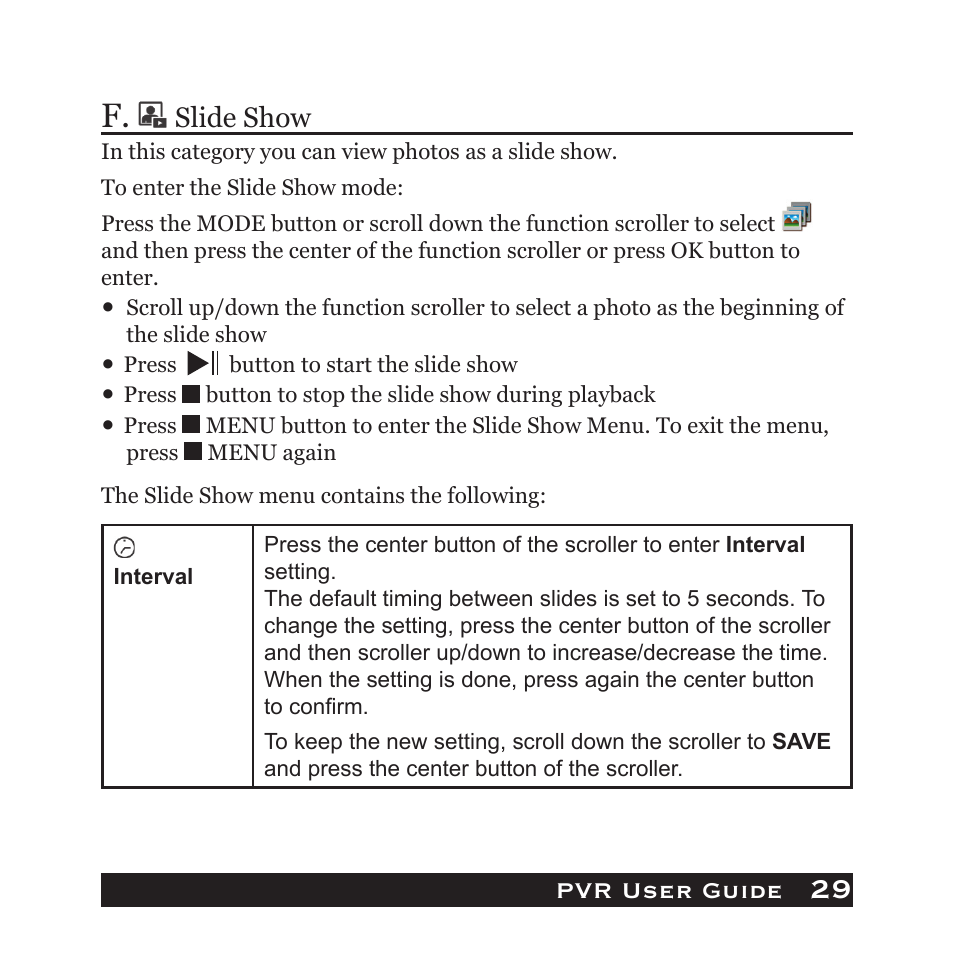29 f, Pvr user guide, Slide show | Audiovox PVR1000 User Manual | Page 29 / 42