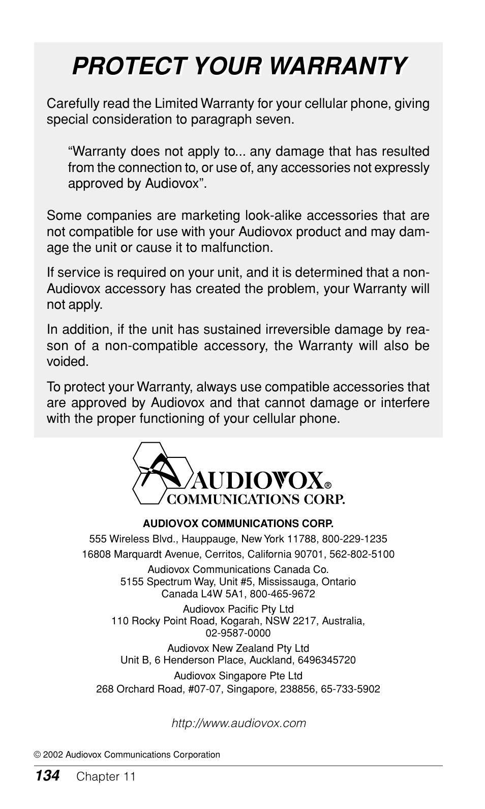 Protect your warranty | Audiovox CDM9500 User Manual | Page 135 / 145