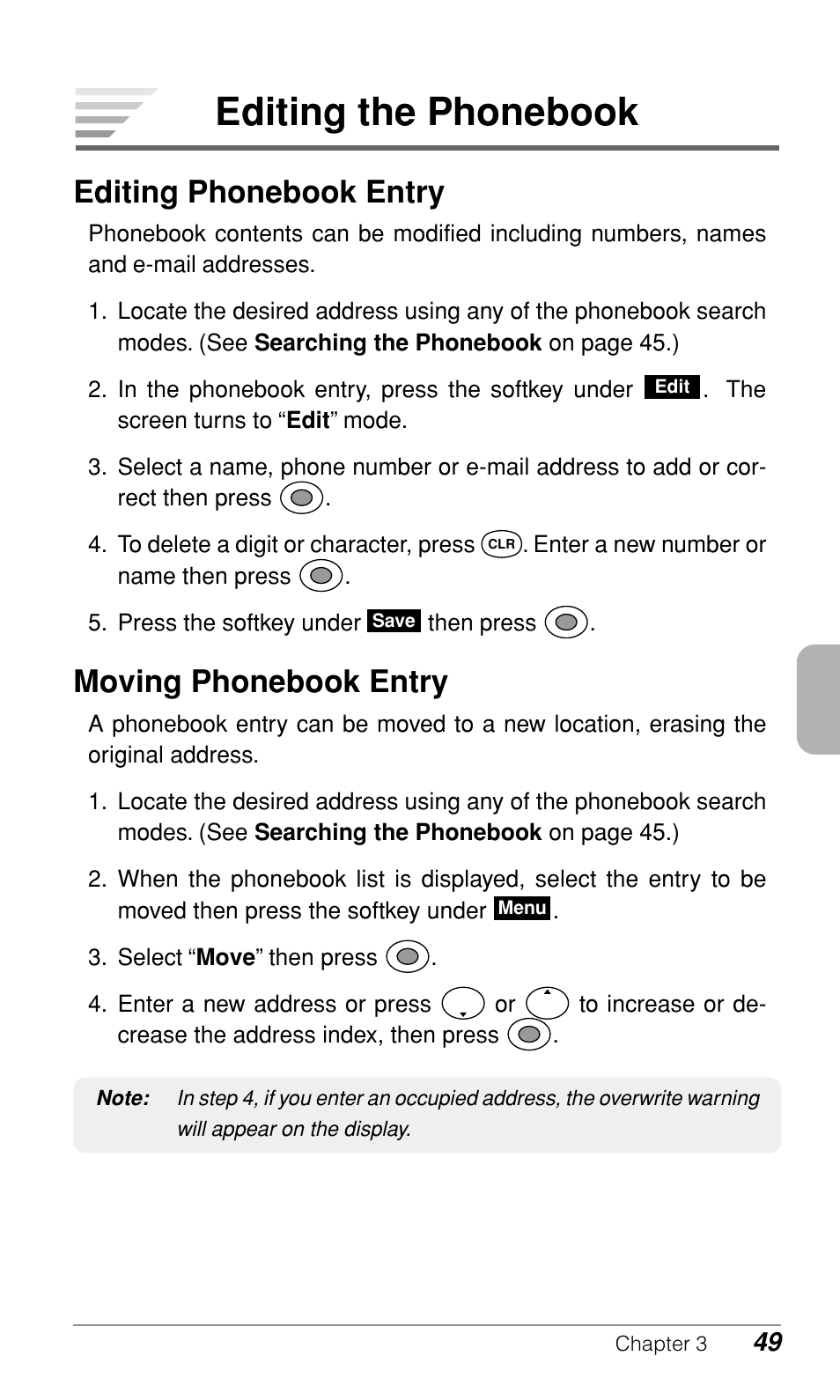 Editing the phonebook, Editing phonebook entry, Moving phonebook entry | Audiovox CDM9500 User Manual | Page 50 / 145
