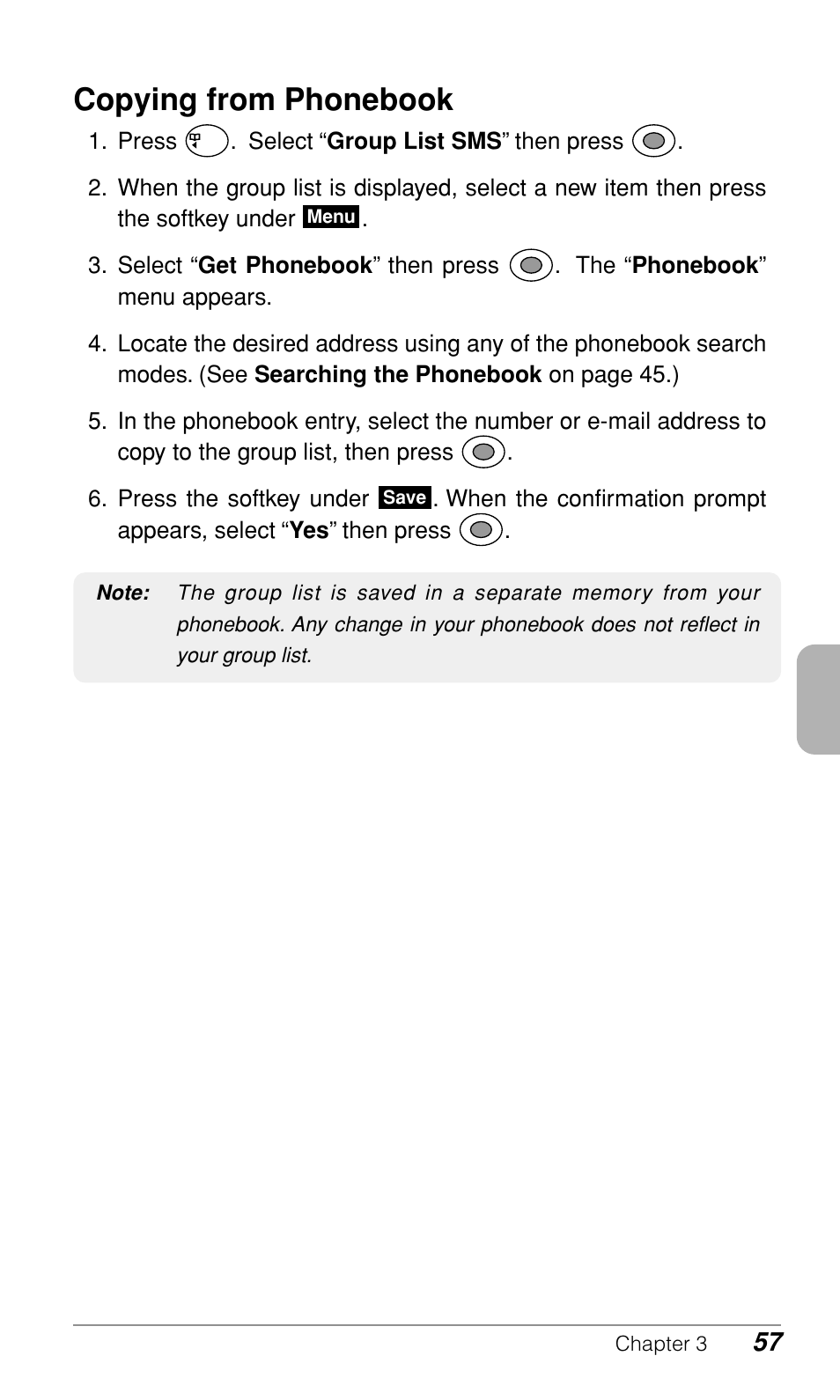 Copying from phonebook | Audiovox CDM9500 User Manual | Page 58 / 145