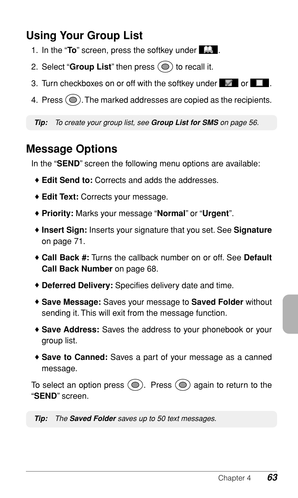 Using your group list, Message options | Audiovox CDM9500 User Manual | Page 64 / 145