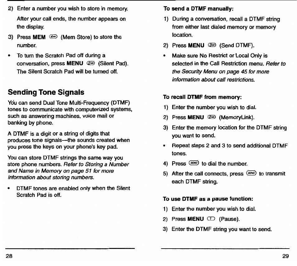 Sending tone signals | Audiovox TDM-2500 User Manual | Page 16 / 40